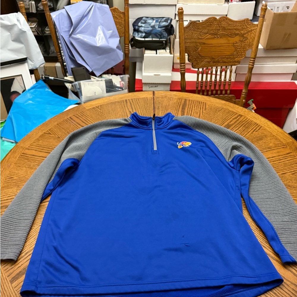 Rivalry Threads KU Jayhawks Blue and Gray Zip-Up Sweater